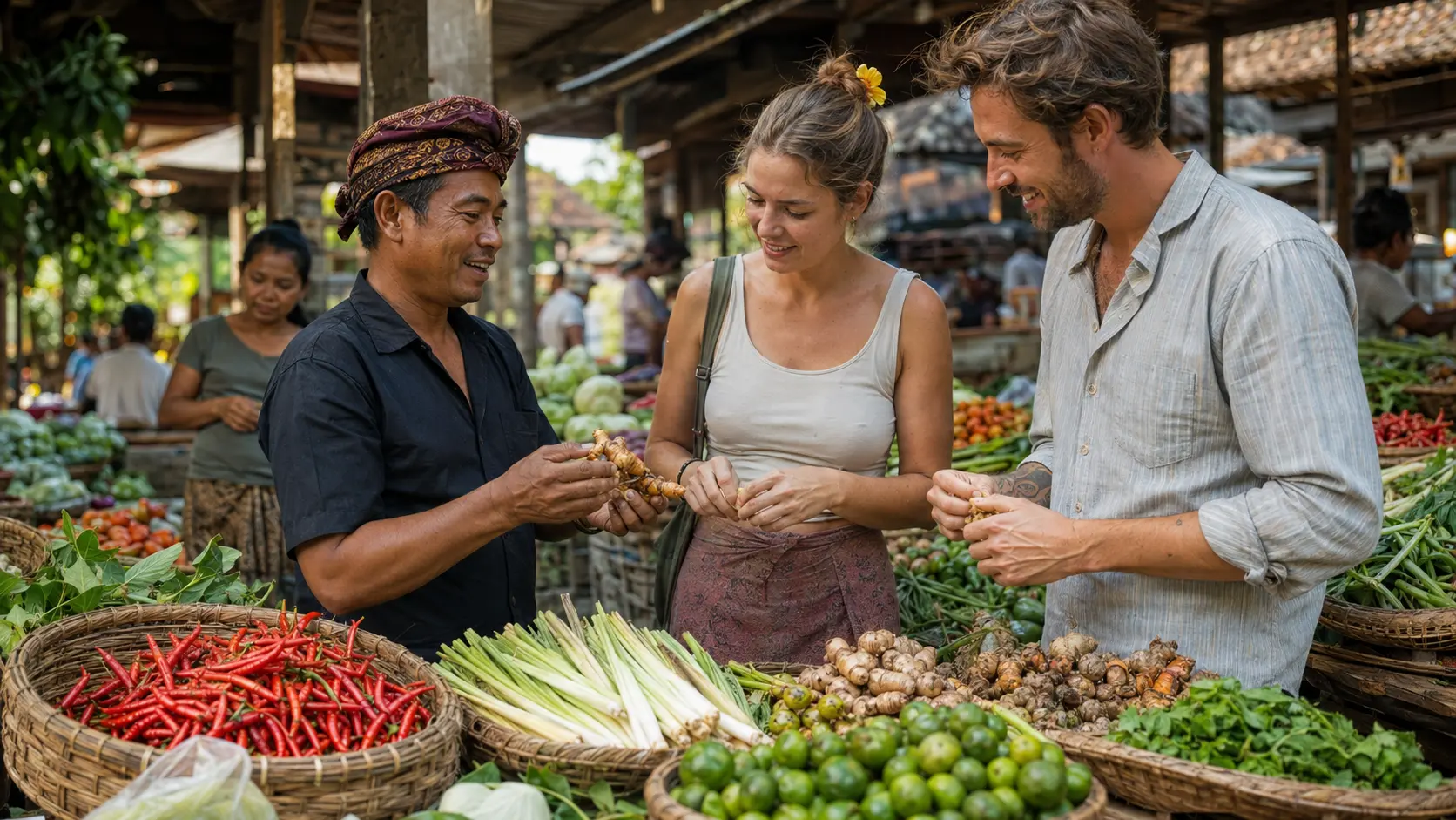 Fresh ingredients at Pejeng market before a cooking class